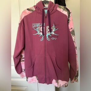 Cabela’s Camouflage Women XL, Long Sleeve Zip Up Sweatshirt with Hood.